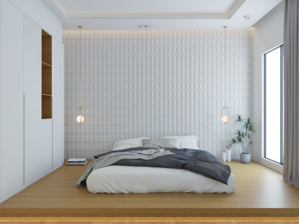 กระเบื้องผนัง 3 มิติ ลาย Aphrodite ใน ห้องนอน Aphrodite Pattern 3D Tile in Bed Room