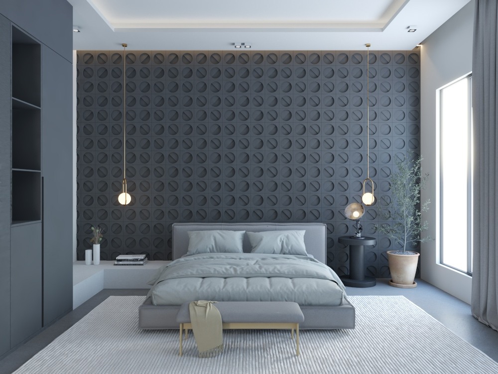 กระเบื้องผนัง 3 มิติ ลาย Nut ใน ห้องนอน Nut Pattern 3D Tile in Bed Room