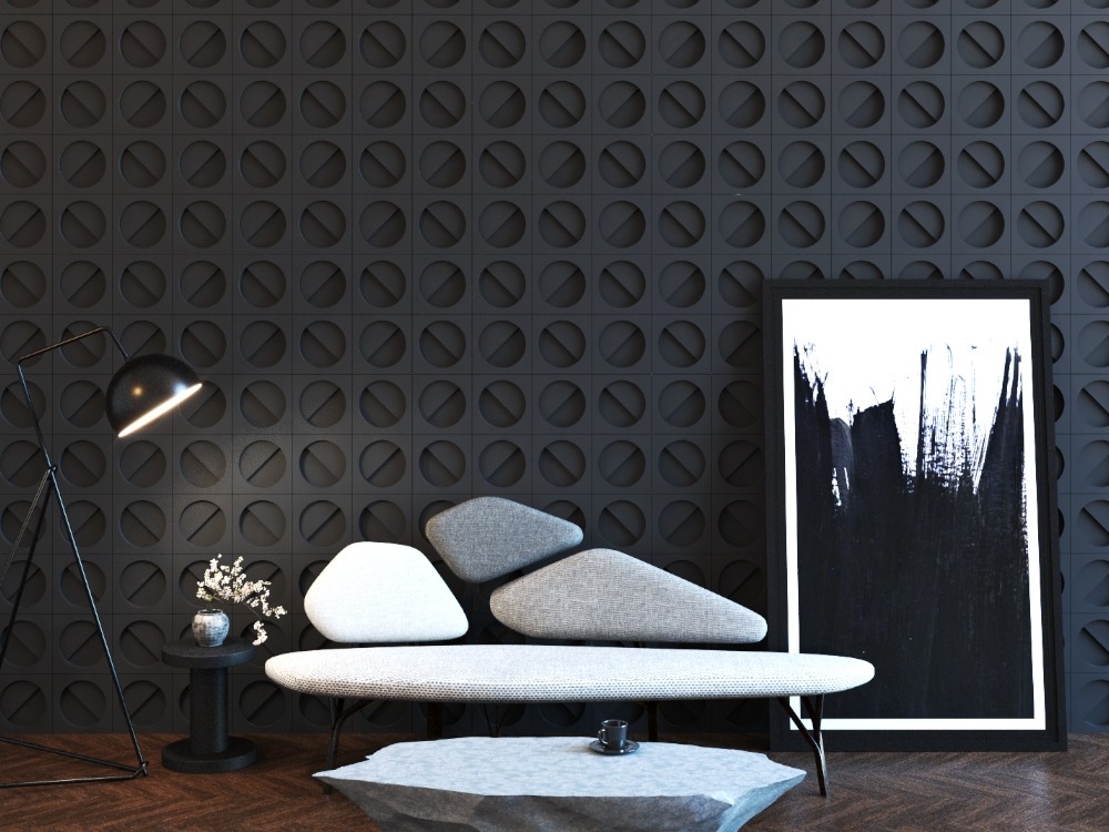 กระเบื้องผนัง 3 มิติ ลาย Nut ใน ห้องนั่งเล่น Nut Pattern 3D Tile in Living Room