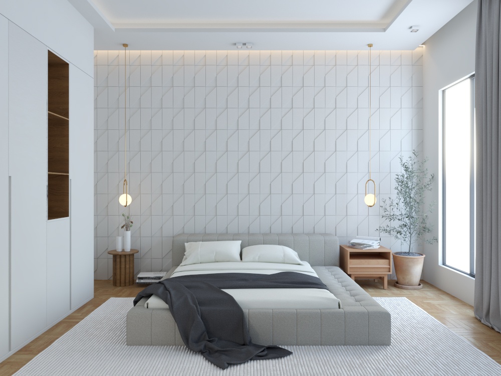 กระเบื้องผนัง 3 มิติ ลาย Ribbon ใน ห้องนอน Ribbon Pattern 3D Tile in Bed Room