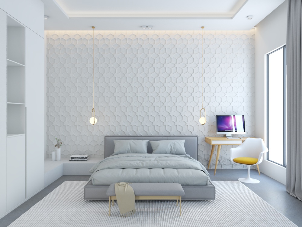กระเบื้องผนัง 3 มิติ ลาย Star ใน ห้องนอน Star Pattern 3D Tile in Bed Room