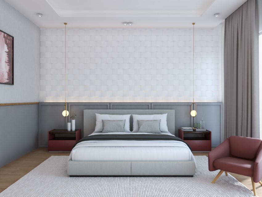 กระเบื้องผนัง 3 มิติ ลาย Wing ใน ห้องนอน Wing Pattern 3D Tile in Bed Room