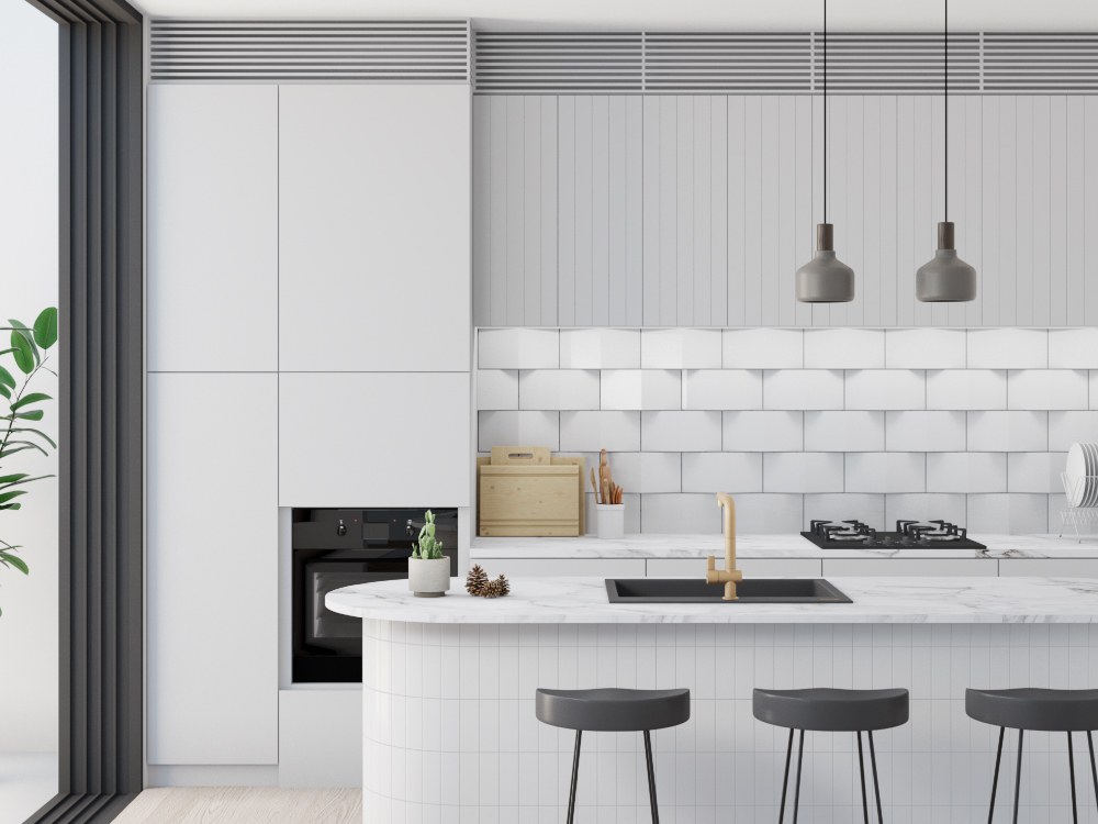 กระเบื้องผนัง 3 มิติ ลาย Wing ใน ห้องครัว Wing Pattern 3D Tile in Kitchen