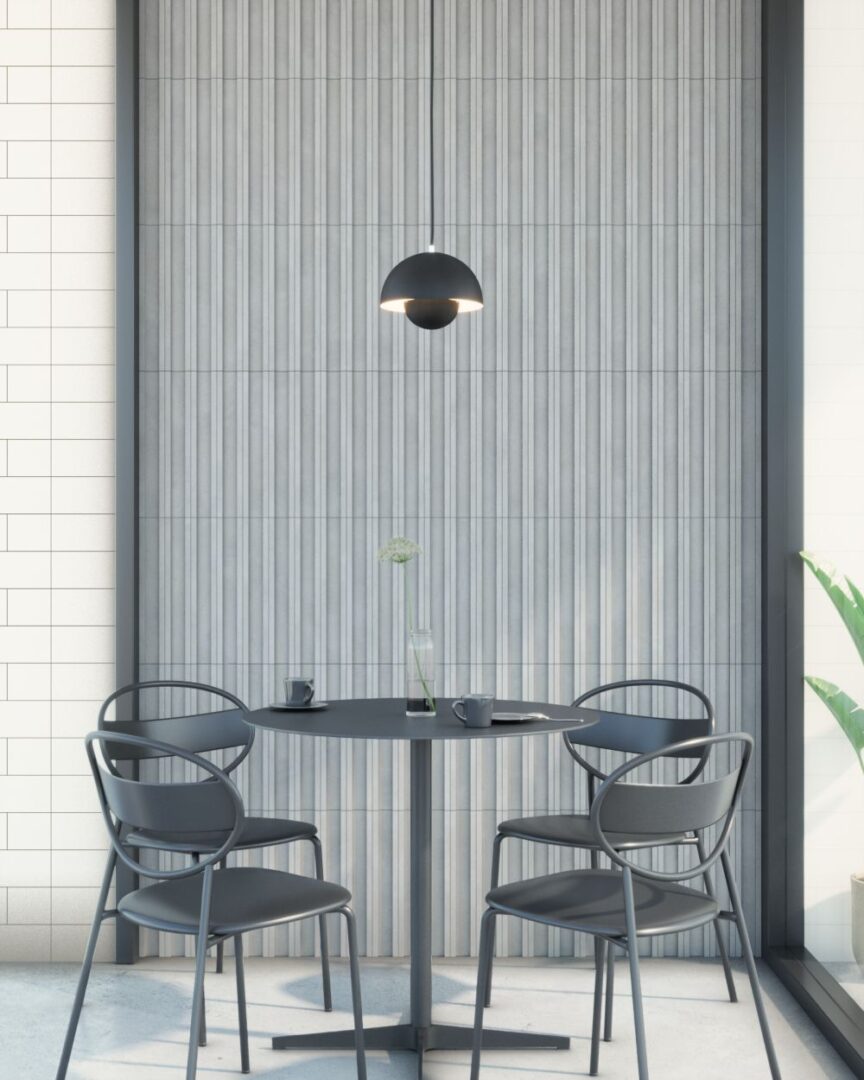 กระเบื้อง 3 มิติ ลาย Verge Install on grey color dinner scene